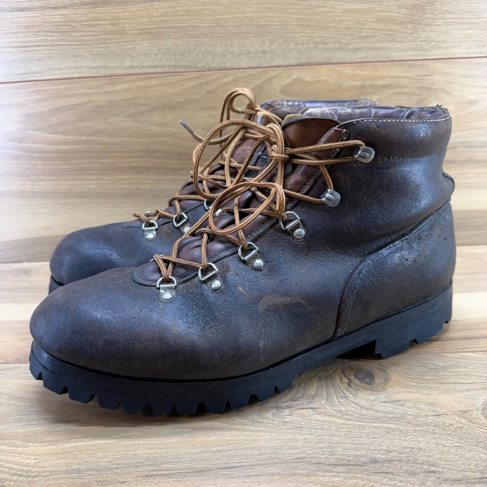 Vintage Hiking Boots Mens Size 13 Brown Leather Vibram Lug Sole